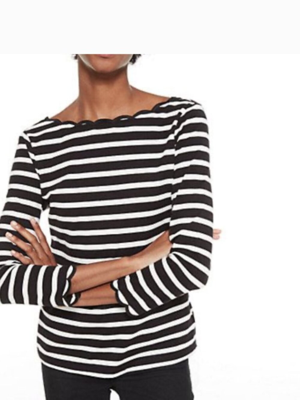 Kate Spade Stripe Scallop Neckline 100% Cotton Knit Top